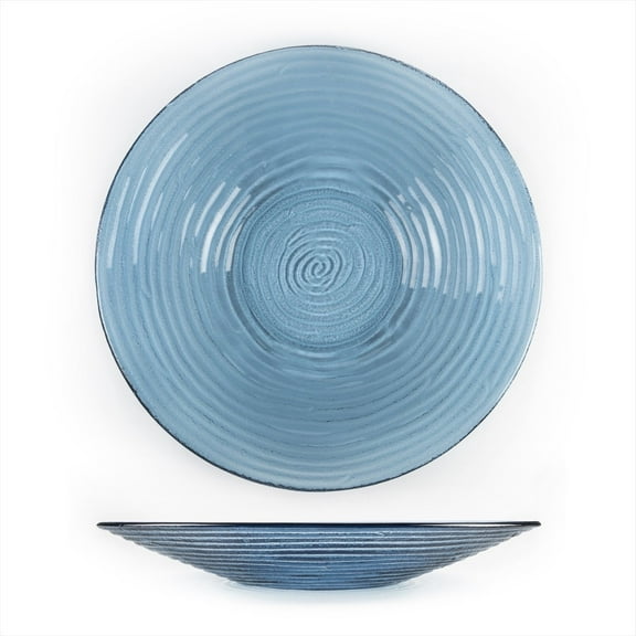 Turgla Fusion Glass dia.17.75" h:3" 4.5 qt. Round Transparent Blue Glass Bowl