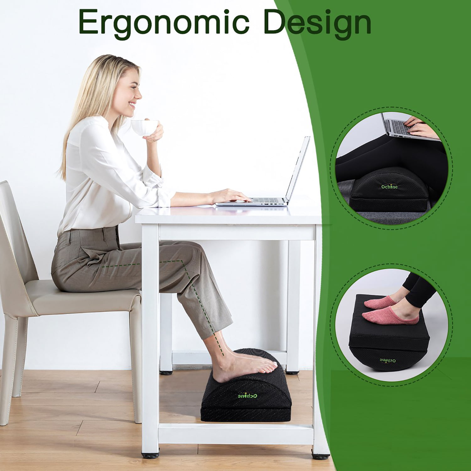 Adjustable Foot Rest - Under Desk Footrest with 2 Optional Covers for Desk,  Airplane, Travel, Ergonomic Foot Rest Cushion with Magic Tape and Massaging  Micro Beads for Office, Home, Plane 