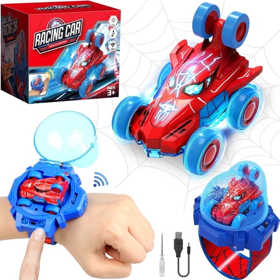 HopeRock RC Watch Car Toy with LED Lights, Spider Design Tiny Car, Toys for Toddlers Boys 3 4 5 6 7, Ideal Christmas Birthday Gift for Kids Boys Girls Ages 3-6.