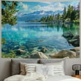 thumbnail image 2 of JRXY  Nature Tapestry, Lake Tahoe Snowy Mountain Reflection on Clear Water Rocky Shore View, Fabric Wall Hanging Decor for Bedroom Living Room Dorm, Pale Blue Green Eggshell Painting, 2 of 6