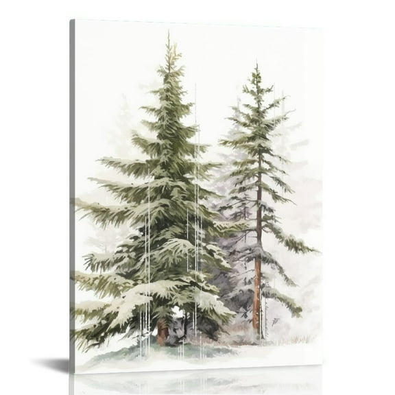 JEUXUS Framed Canvas Wall Art Print Vintage Wooded Holiday Trees in Snow by Katie Pertiet (16x20 inch), Sylvie Greywash Frame - Medium