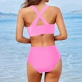 thumbnail image 3 of Summer Saving pimelu Bathing Suit for Women Bikini Set for Women Two Piece Swimsuits Bikini Swimsuits with Padded Solid High Waist Tummy Control Athletic Swimsuits Tankini, 3 of 4