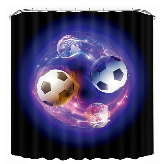 Waterproof Polyester Football Print Bathroom Shower Curtain Decor With Hooks New