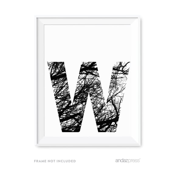 W Monogram Wall Art Letters, Black and White Tree Branches
