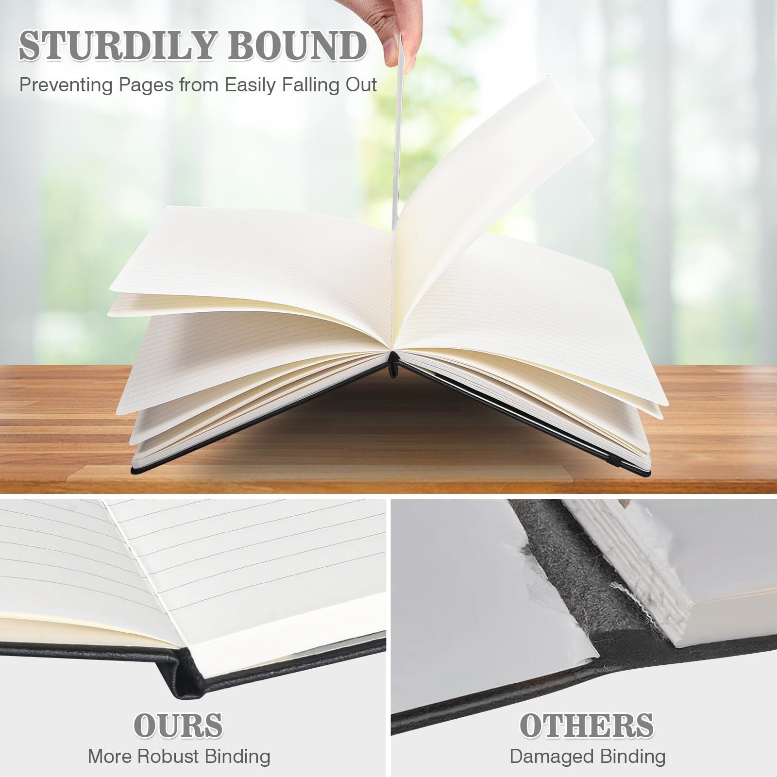 OMEYA 6 Pack Lined Journal Notebook, A5 College Ruled Notebooks with 6 Pens, Hardcover Notebooks for Work Campus, 160 Pages, 100GSM, 5.7"x8.3", Leather Journal for Women & Men