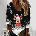 thumbnail image 2 of DHFJKG Women's Santa Loose Fit Pullover V Neck Reindeer Printed Sweatshirt Long Sleeve Versatile Tops, 2 of 4