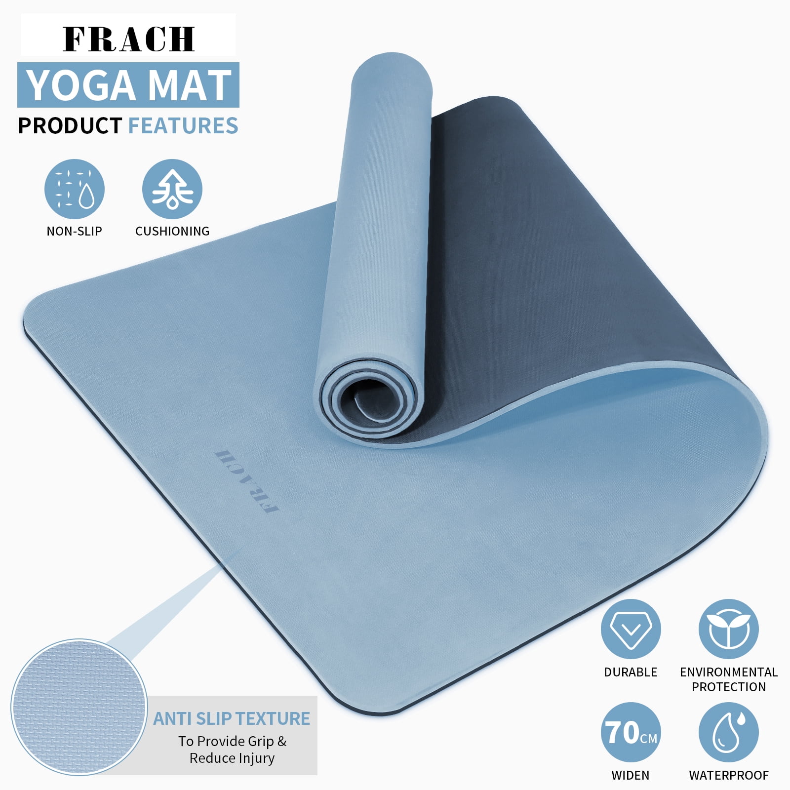 Frach Wide Yoga Mat 28",1/3 Inch Extra Thick Workout Mats,Non-slip Eco-friendly for Outdoor and Indoor,Home and Travel(Gray+Blue)
