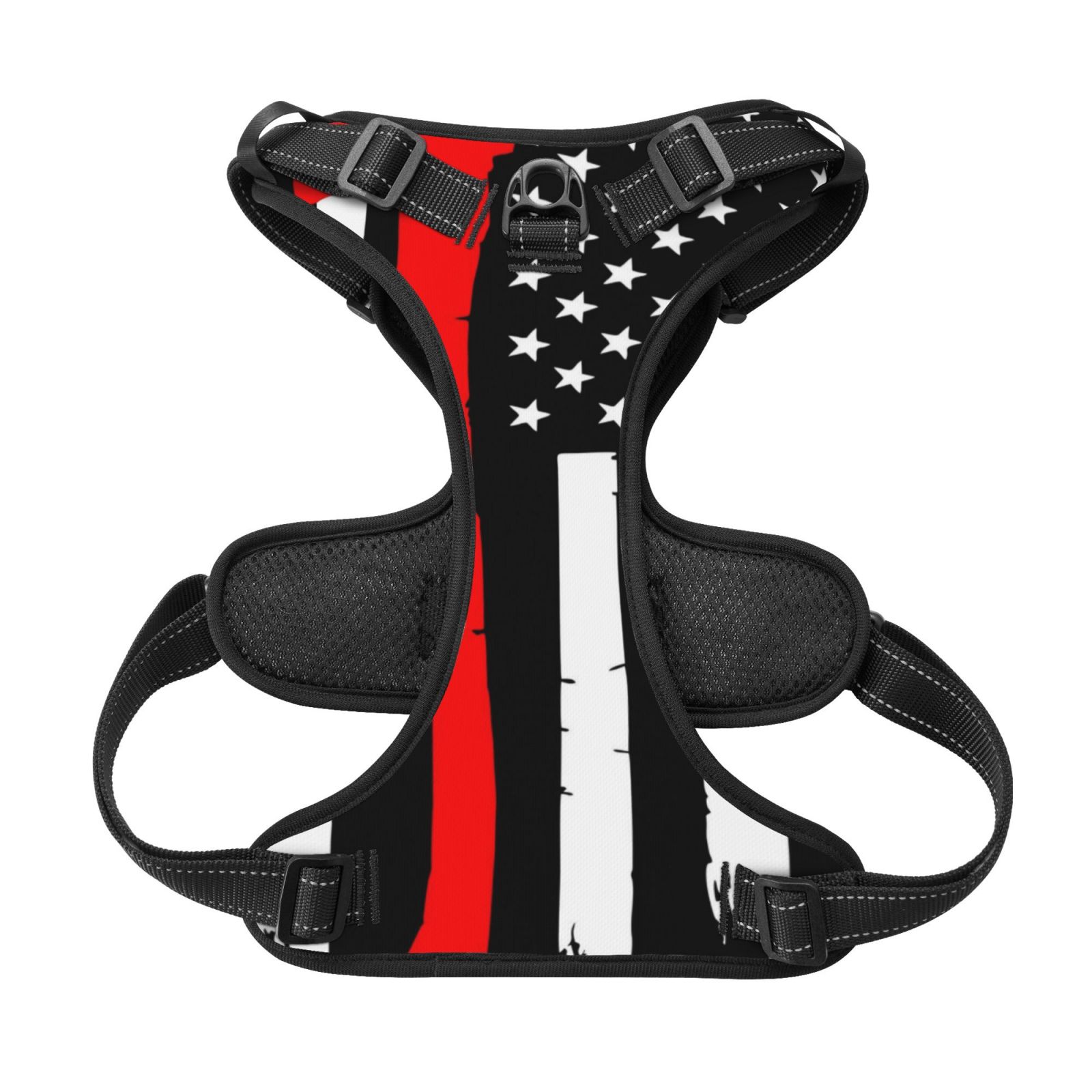 Picia Firefighters USA Flag No-Pull Dog Harness Reflective Front Clip Vest with Handle,Step-in Air Dog Harness,Adjustable 2 Metal Rings 4 Buckles,Easy to Put on & Take Off Medium