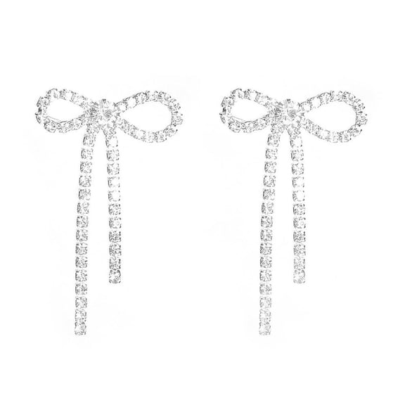 1pc Black Rhinestone Bow Earrings for Women Sparkling Wedding Bridal Jewelry