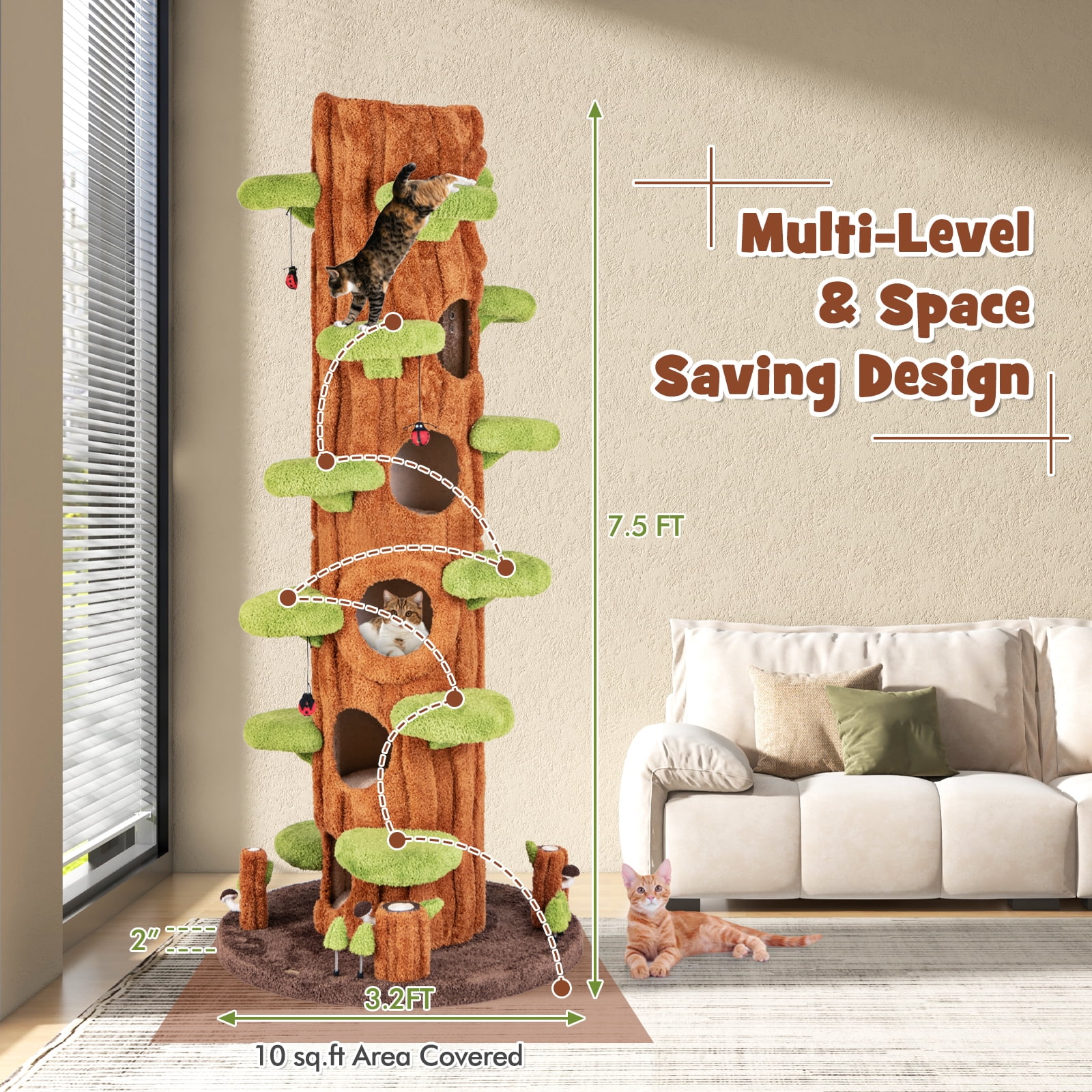 Gymax 90.5'' Tall Multifunctional Cat Tree w/ Private Condos Sisal Covered Scratching Panel