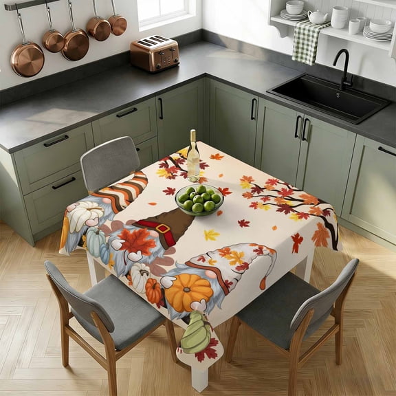 Square Tablecloth-54x54in,Thanksgiving Gnome Fall Orange Maple Leaf Waterproof Table Cloth Kitchen Dining Tables Cover for Indoor Outdoor Wedding Holiday Party,Pumpkin Farm Harvest