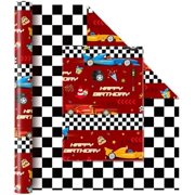 Race Car Wrapping Paper - 1 Roll 17” x 33 ft Racing Cars Wrapping Paper Roll Plaid Jumbo Roll for Boys Birthday Kids Racing Car Party Gift Packing Favor Gift Wrap Checkered Design