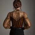 thumbnail image 5 of Womens Tops Wrap Mock Neck Shirt Lace Long Sleeve Velvet Blouse Dressy Casual Fall Fashion Outfits Brown XS, 5 of 6
