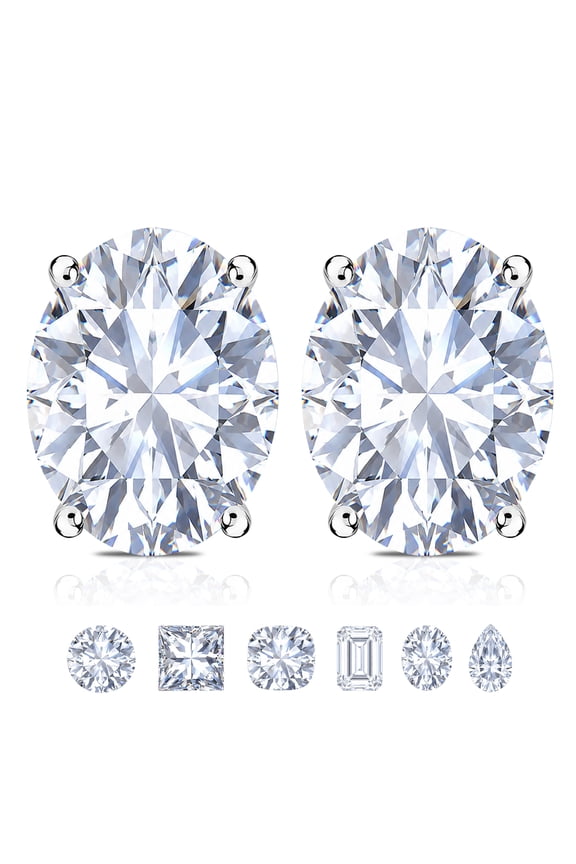 4 Prong 2 Carat Oval Cut Moissanite Solitaire Stud Earrings in 18k White Gold Plating for Women