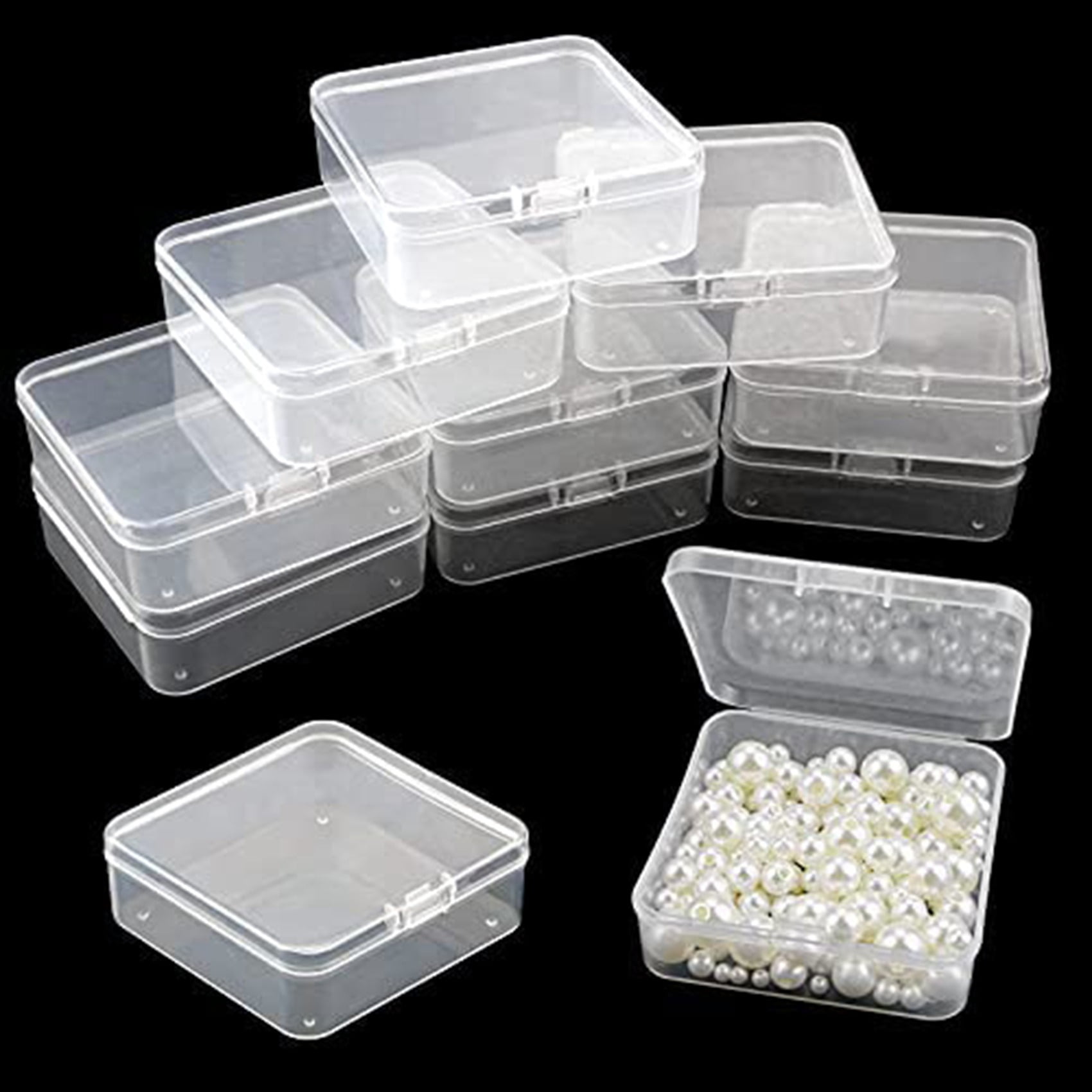 14 Pack Clear Plastic Storage Containers Box with Hinged Lid Clear Square  Box Empty Case for Beads Jewelry Small Items 