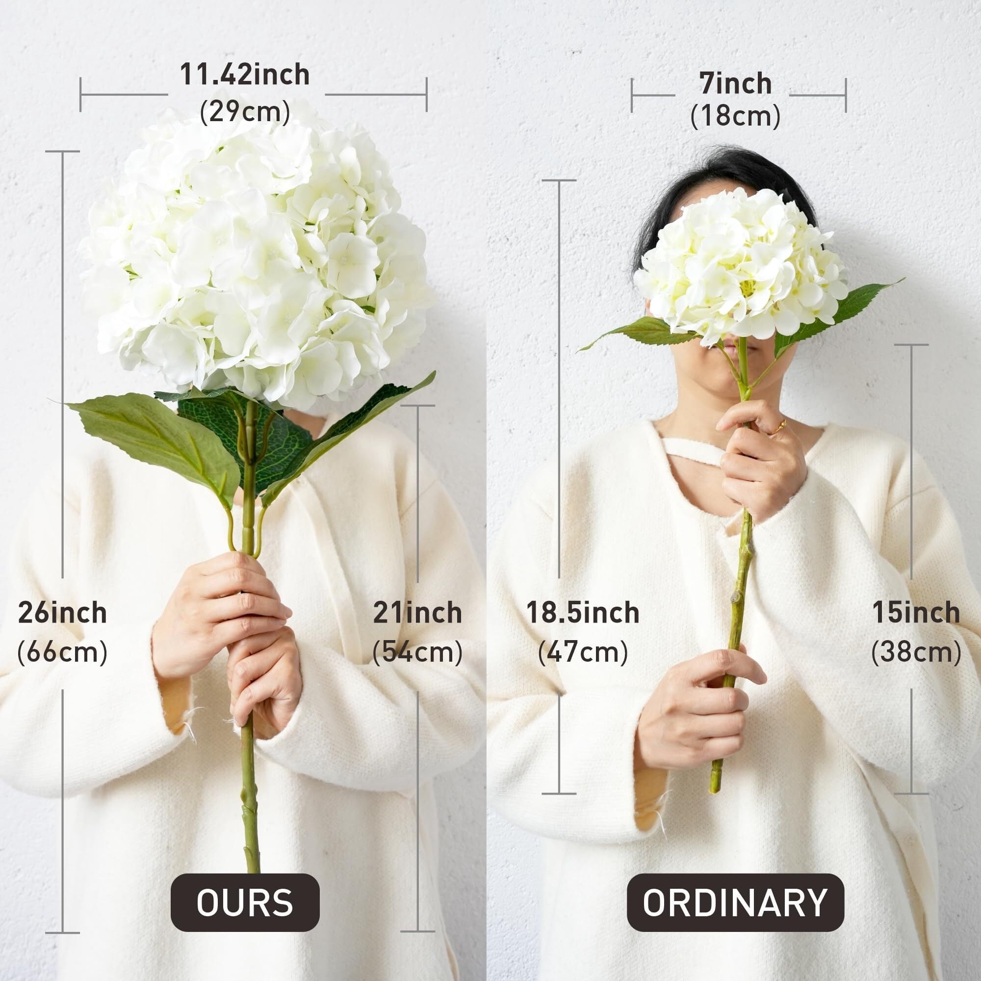 3pcs 26 inch Extra Large Realistic White Hydrangea Artificial Flowers Faux Hydrangea Flowers Fake Hydrangeas Silk Flowers with Stems for Outdoor Wedding Party Office Home Decoration