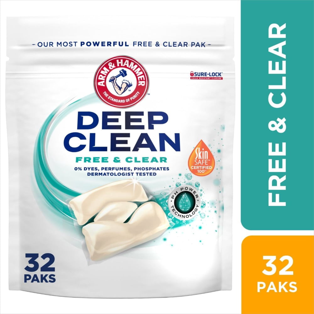ARM & HAMMER Deep Clean Free & Clear Laundry Detergent Power Paks 32 ct - 3 Pack