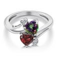 thumbnail image 3 of Gem Stone King 925 Sterling Silver Green Mystic Topaz Red Garnet and White Lab Grown Diamond Ring for Women (1.98 Cttw, Heart Shape 6MM, Gemstone Birthstone, Size 7), 3 of 6