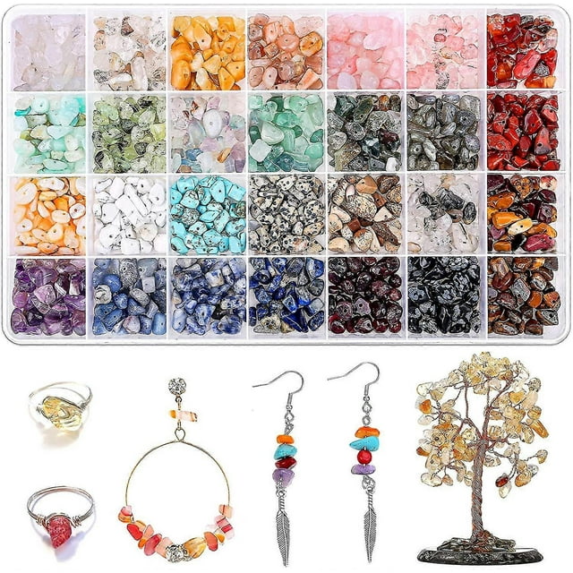 Kit para hacer joyas de cristal (1400 piezas), 28 cuentas de piedras preciosas de colores.