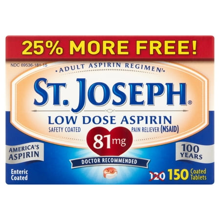 St. Joseph Aspirin Pain Reliever 81 mg Enteric Coated Tablets, 120 ct