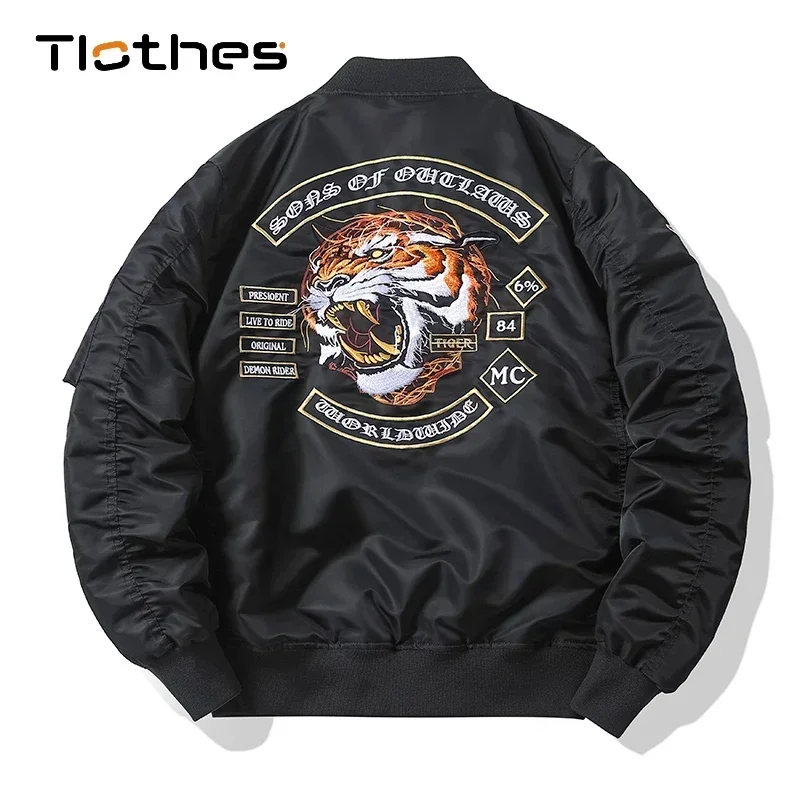 Tiger Embroidery Bomber Jacket Mens Clothing Hip Hop Baseball Jackets and Coats Streetwear Military Jacket Men s Brand Outerwear