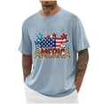 thumbnail image 2 of Mens Shirts Short Sleeved Round Neck Independence Day Printed Blouses Light Blue M, 2 of 6
