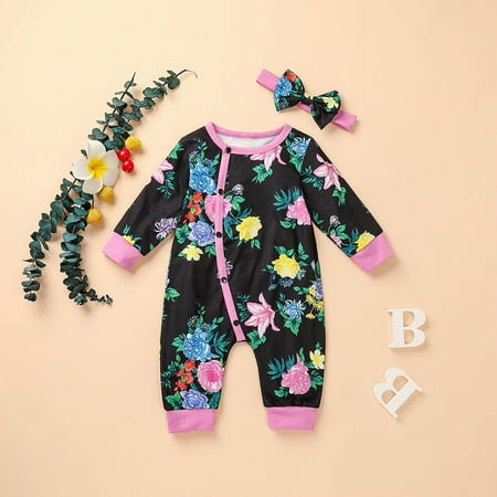 

Girls Clothes Baby Boys Girls Long Sleeve Floral Print Ruffles Romper Jumpsuit Clothes 80