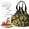 thumbnail image 3 of Sunflower Black Pattern Drawstring Insulated Lunch Bag for Women, Stain-Resistant Large Lunch Tote with Multi-Pockets for Work Office, 3 of 5