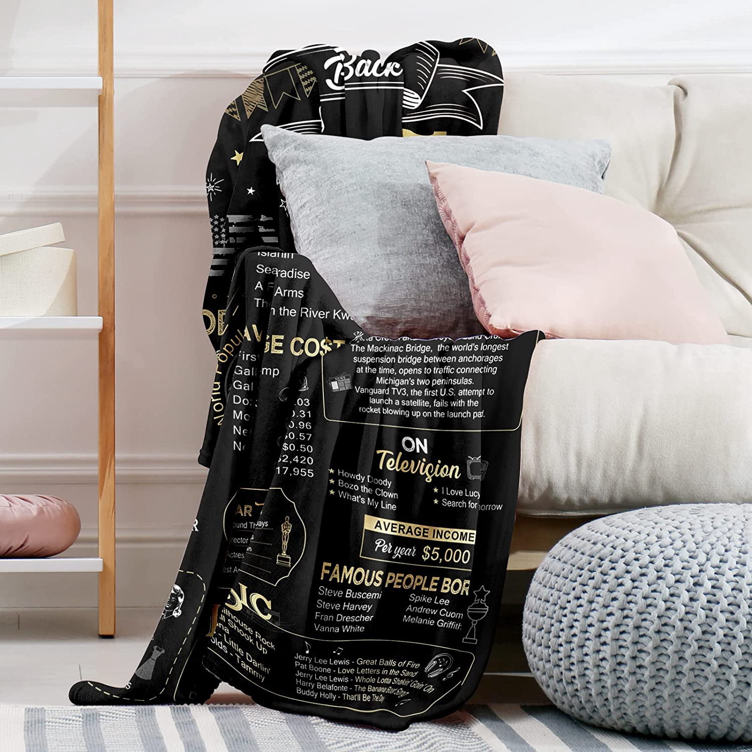 Happy 65th Birthday Gifts for Men Women Blanket 1957 65th Birthday Decorations 65 Years Old Gift for Dad Mom Grandparents Back in 1957 Flannel Fleece Soft Throw Blanket for Bed Sofa 50"x60"