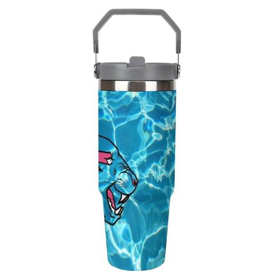 Mr Beast 6 30oz Stainless Steel Tumblers with Flip Straw & Handle, Insulated Double Walled Water Bottle for Home, Office, Car, Leak Proof, Reusable