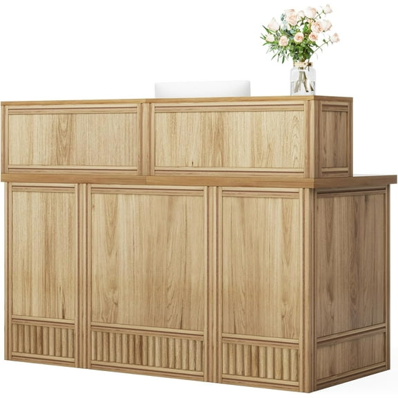 Tribesigns 57-Inch Reception Desk with Counter for Office, Retail, Lobby, Salon (Oak)