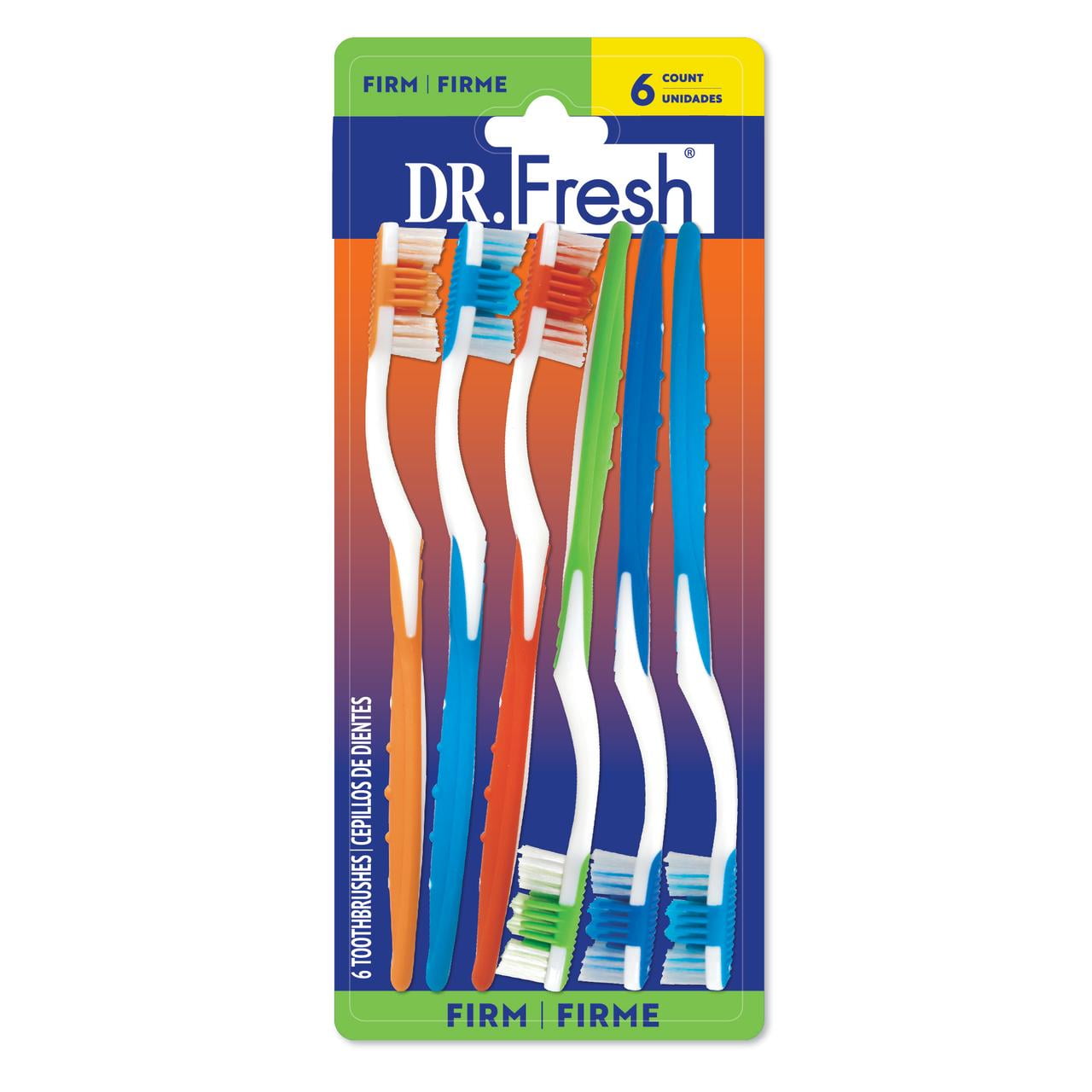 (5 pack) Dr. Fresh Adult Manual Toothbrush with Tongue Scraper Head, Firm, 6 Count