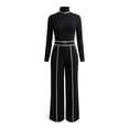 thumbnail image 5 of IWRICH Business Casual Outfits for Women Bodycon Belted Wide Leg Pants Slim Fit Long Sleeve Turtleneck T Shirts Work Dressy 2 Piece Sets Black XXL, 5 of 6