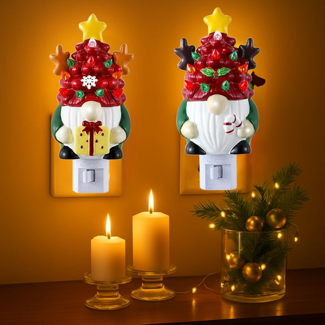 PEONAVET Resin Lamp Christmas Night Light Night Lights Plug Into Wall Christmas Gifts Cute Night Light for Kids Plug In Nightlight Rotatable for Christmas Decorations Party 2PCS