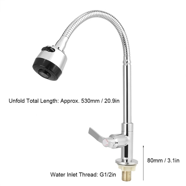 Single Cold Water Tap, /2in Universal Bendable Water Faucet Portable Kitchen Water Faucet Used For Washing Vegetable Tableware