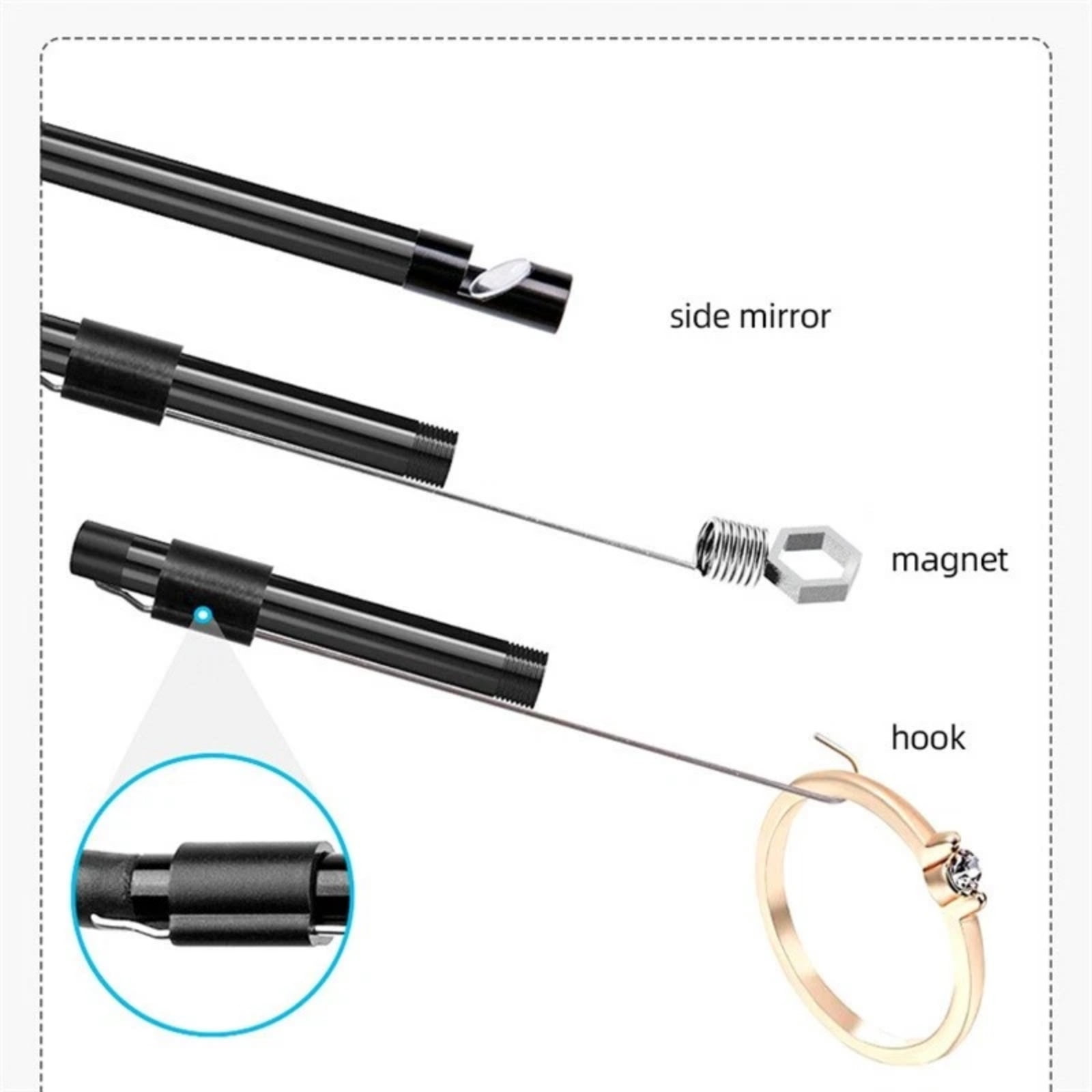 GUYUTING USB Micro USB Type-C Endoscope For Android Phones Pipe Inspection 7mm Camera IP67 Waterproof 2m Semi Rigid Cable 6 LEDs
