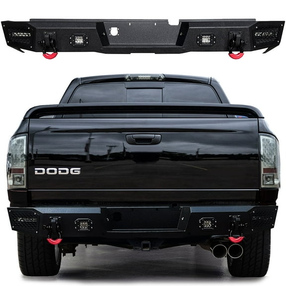 Vijay Compatible with 2003-2004-2005-2006-2007-2008-2009 Dodge RAM 2500/3500 Rear Bumper Textured Black Steel with Light and D-ring