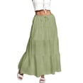 thumbnail image 3 of Maxi Skirts for Women Trendy Summer Tiered Midi Linen Skirt High Waisted A Line Long Flowy Skirt Gauze Beach Skirts,Green XXL, 3 of 7