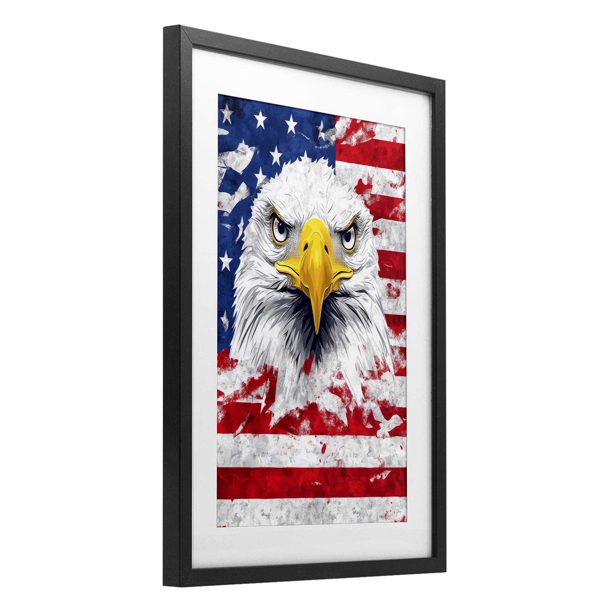 Stupell Industries Patriotic Bald Eagle Flag Black Framed Print Under Glass, design by The Wands Want