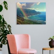 Pratyus Rainbow Mountain Ocean Canvas Print on Canvas Ready to Hang Home Art Decor 16x12in