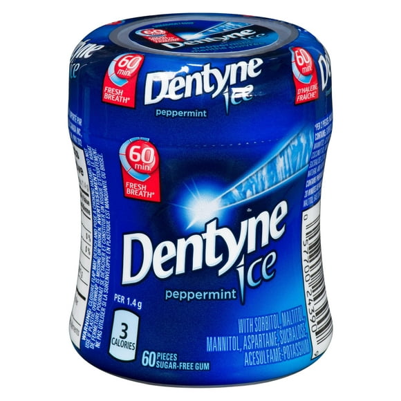 Dentyne Ice Peppermint, Sugar Free Gum, 1 Bottle (60 pieces), 60 count