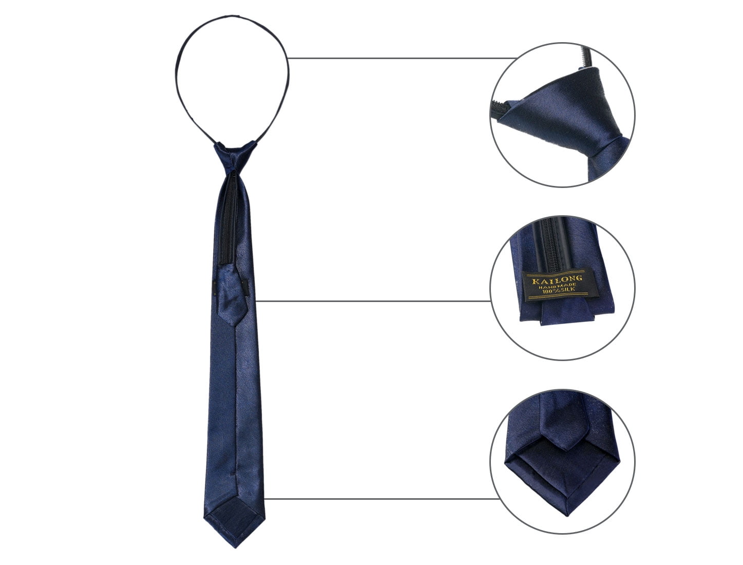 Unique Bargains Men Polyester Zip Pre-made Up Zipper Tie Fashion Necktie Dark Blue 1 Pc