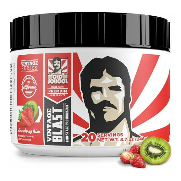 OLD SCHOOL VINTAGE BLAST – Naturally Flavored Pre-Workout Powder, Smooth Energy,  N.O. Pumps, Training Endurance, D-Aspartic Acid, Beta Alanine, Carnitine, Vitamin C, Strawberry Kiwi, Vegetarian