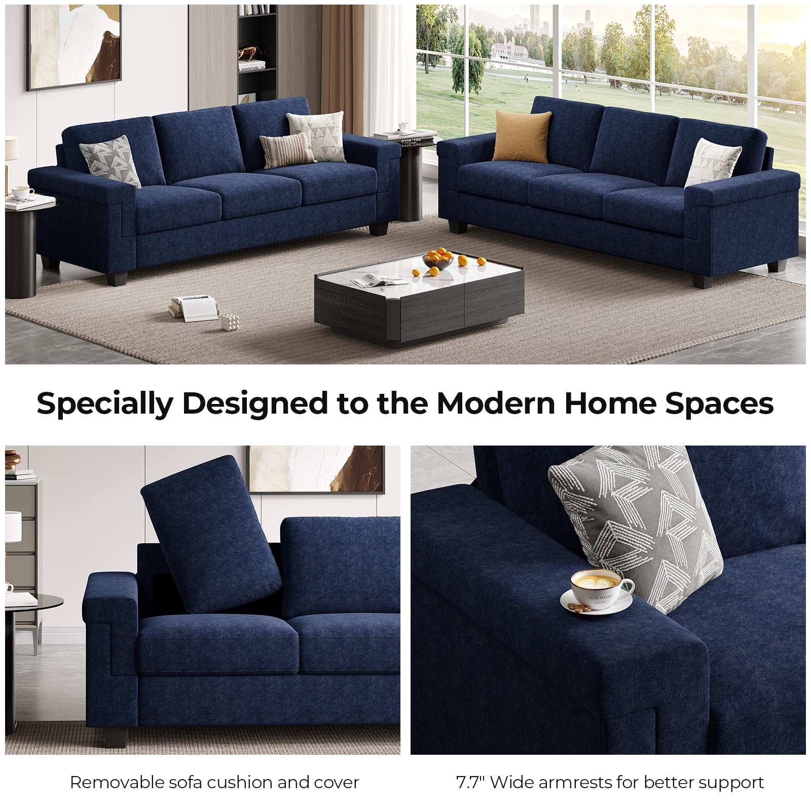 90" Sofa Couch, Modern Upholstered Sofa 3 Seater Sofa For Living Room Apartment Office