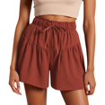 thumbnail image 2 of Beach Shorts for Women Summer Casual Cotton Linen Lightweight Elastic Waist Wide Leg Pleated Loose Shorts, 2 of 6