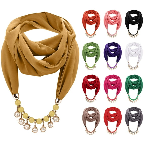 UTSJKR Women's Scarf Pendant Necklace Vintage Bohemia Tassel Scarves Chiffon Infinity Scarfs Jewelry Accessory Purple