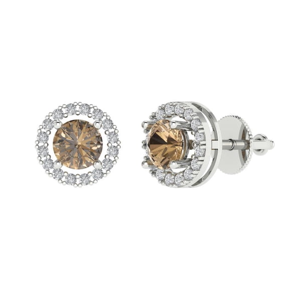 1.24 ct Screw-Back Stud Earrings for Women | 5.0mm Round Cut Simulated Champagne Diamond | 18K White Gold