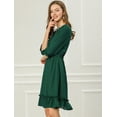 thumbnail image 4 of Vestido Corto de Gasa Allegra K con Dobladillo volantes Manga 3/4 Mujer Verde oscuro XL, 4 of 6