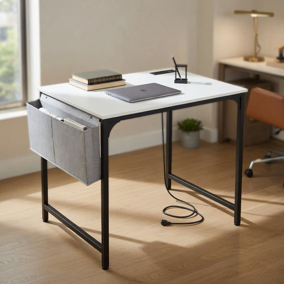 Spaco 32 Inch Computer Desk Small Home Office Desk with Charging Station-White, Office Desk, Gaming Computer Desks for Study,Working,Writing