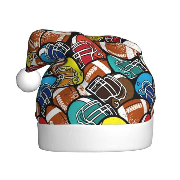 Fuzoiu American Football Print Santa Hat Christmas Hat for Adults,Santa Hats with Pompom, Unisex Xmas Holiday Hat for Christmas New Year Festive Party Supplies
